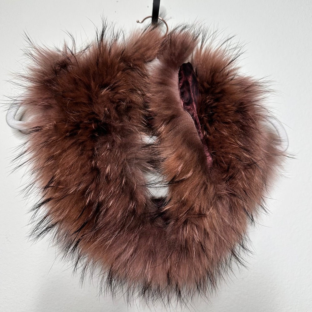 Y2K Roberto Cavalli Finnraccoon Fur Collar Silk Leopard Lining Stole Scarf Runwa